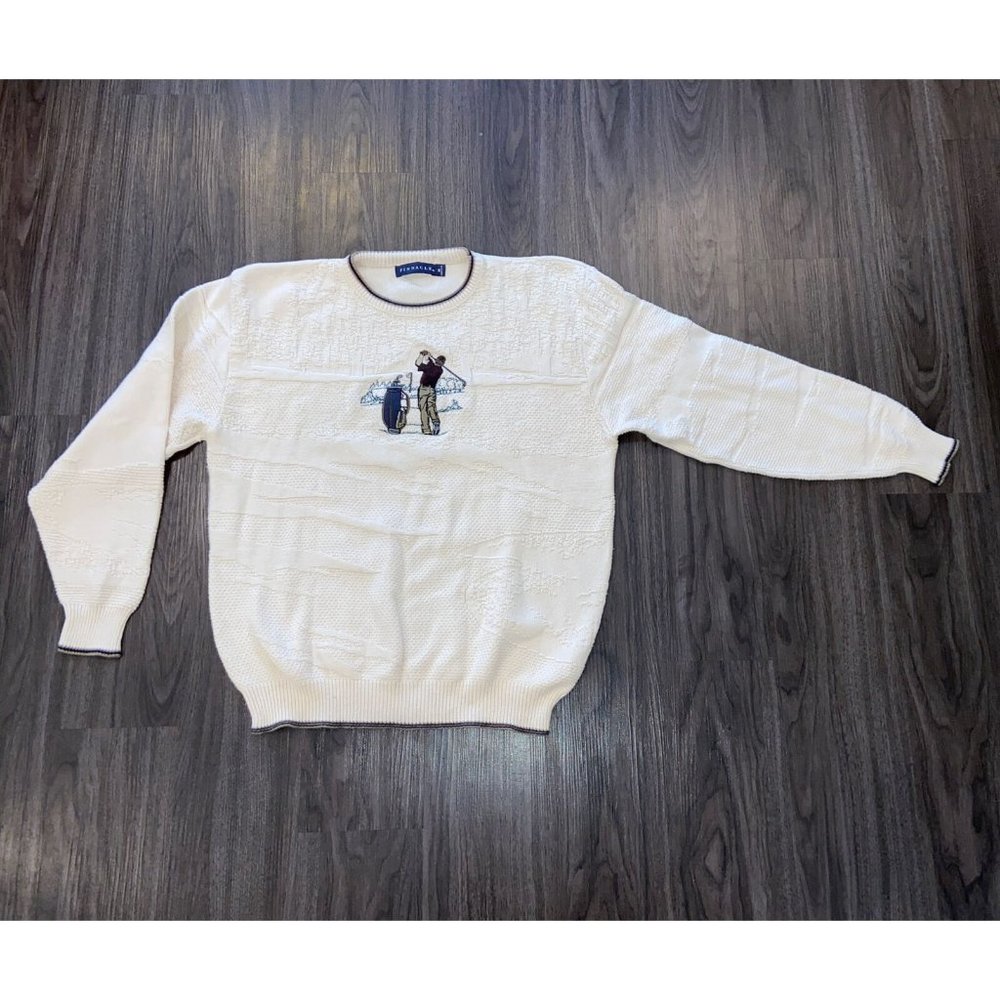Vintage Pinnacle MEDIUM Men’s Golf Sweater Beige Crewneck Cotton